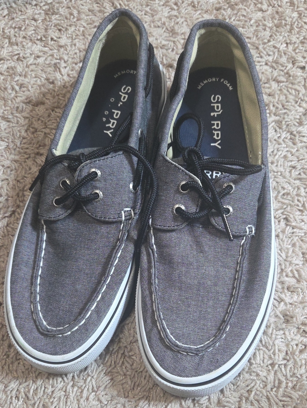 Sperry Men's Gray Canvas Boat Shoes with Black Laces
